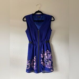 Guess Blue Floral Zip Up Dress XS